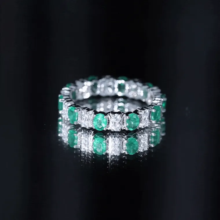 Oval Emerald and Moissanite Eternity Ring