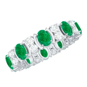 Oval Emerald and Moissanite Eternity Ring