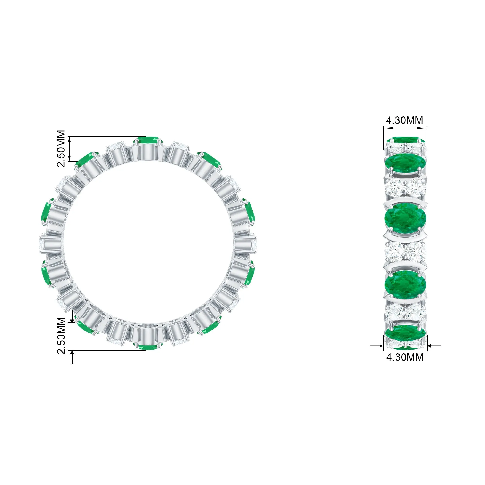 Oval Emerald and Moissanite Eternity Ring