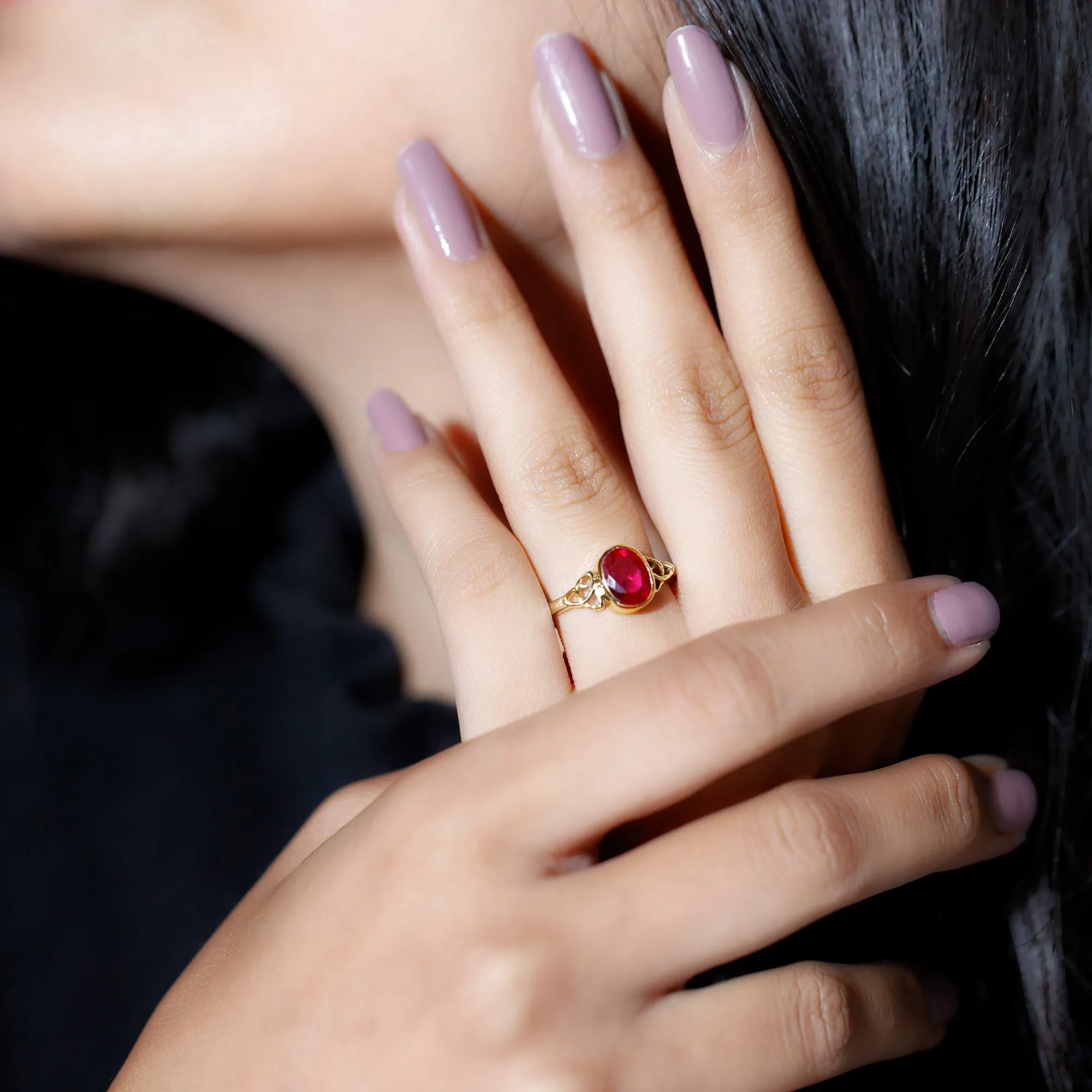 Oval Shape Lab Grown Ruby Solitaire Celtic Knot Ring