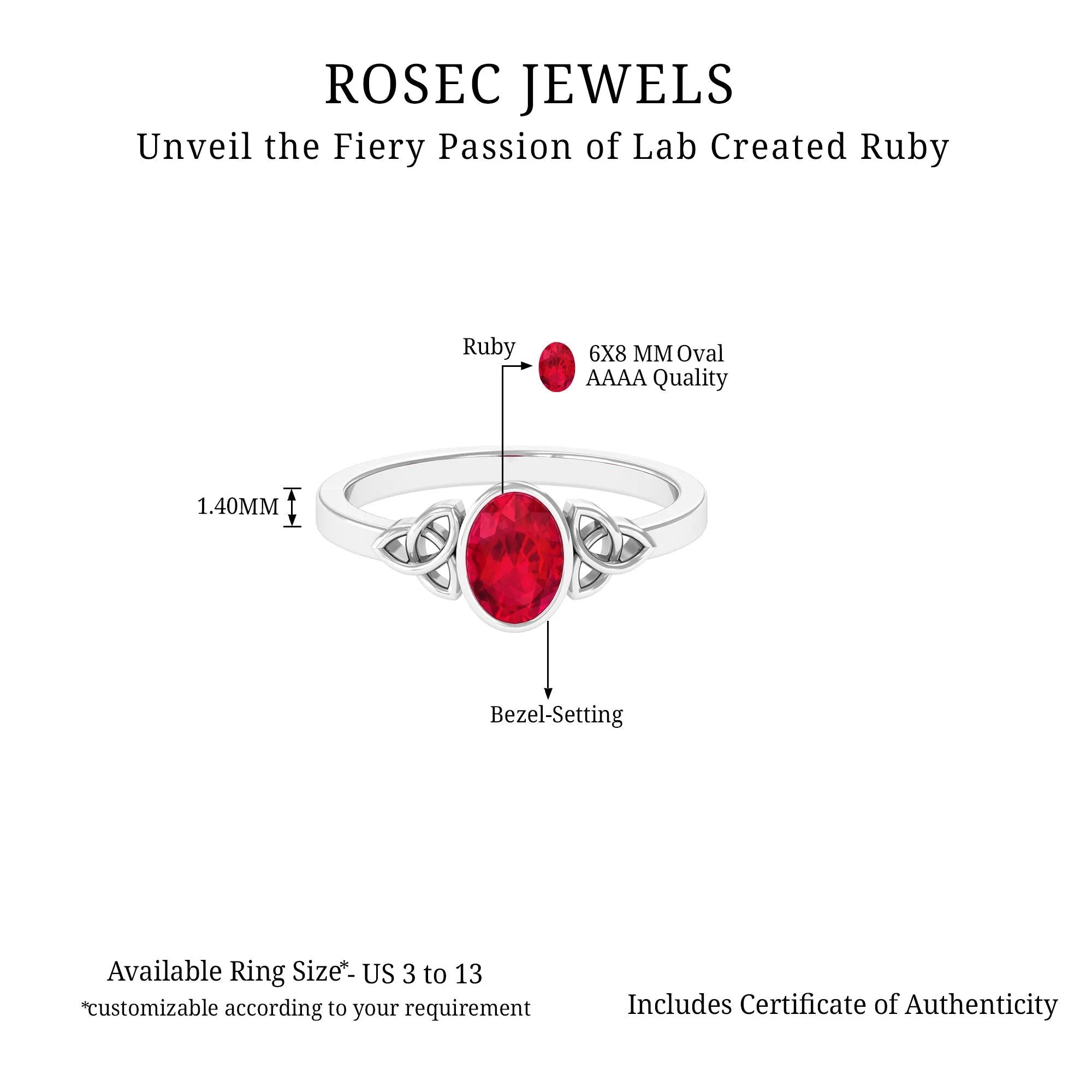 Oval Shape Lab Grown Ruby Solitaire Celtic Knot Ring