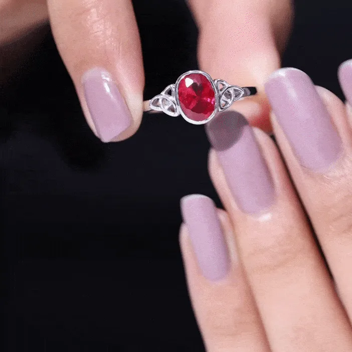 Oval Shape Lab Grown Ruby Solitaire Celtic Knot Ring