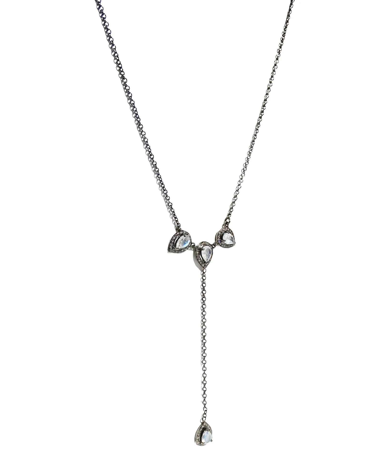 Oxidized Sterling Silver Moonstone Diamond Y Necklace