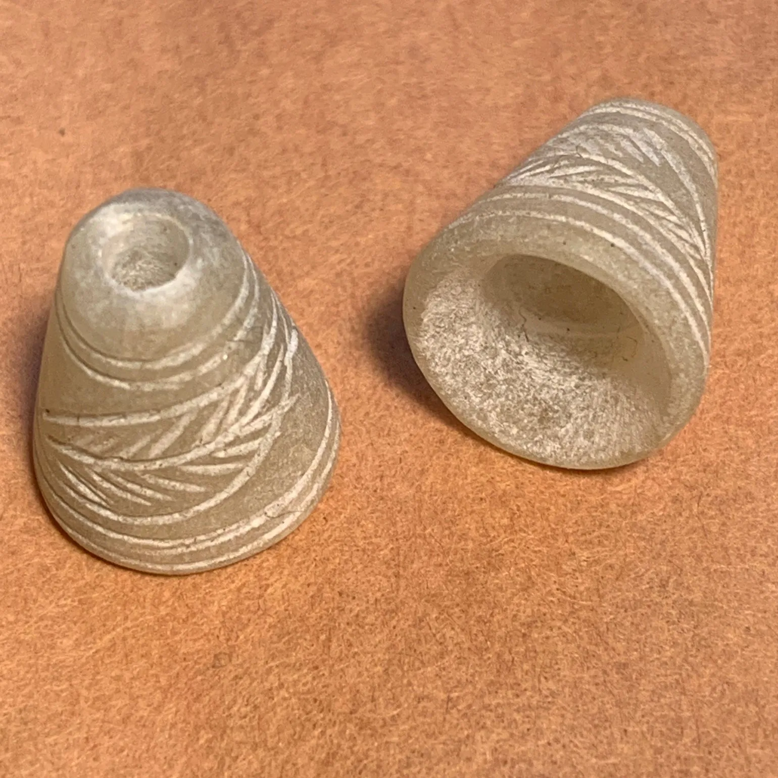 Pair of Afghan Serpentine Carved Cones