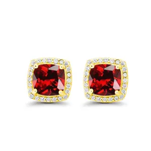 Paris Jewelry 18k Yellow Gold 1 Carat Created Halo Princess Sapphire Birthstone Stud Earrings All Colors Plated