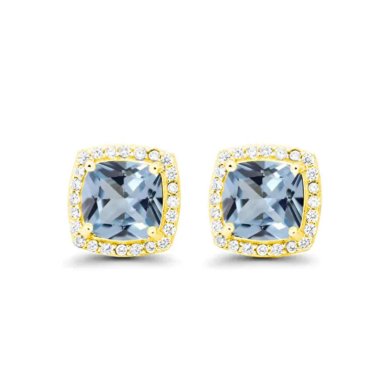 Paris Jewelry 18k Yellow Gold 1 Carat Created Halo Princess Sapphire Birthstone Stud Earrings All Colors Plated