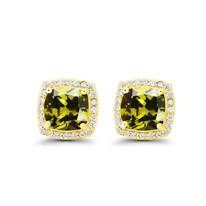 Paris Jewelry 18k Yellow Gold 1 Carat Created Halo Princess Sapphire Birthstone Stud Earrings All Colors Plated