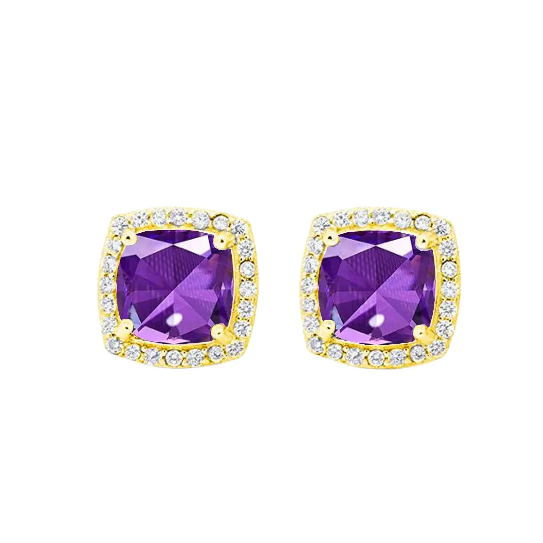 Paris Jewelry 18k Yellow Gold 1 Carat Created Halo Princess Sapphire Birthstone Stud Earrings All Colors Plated