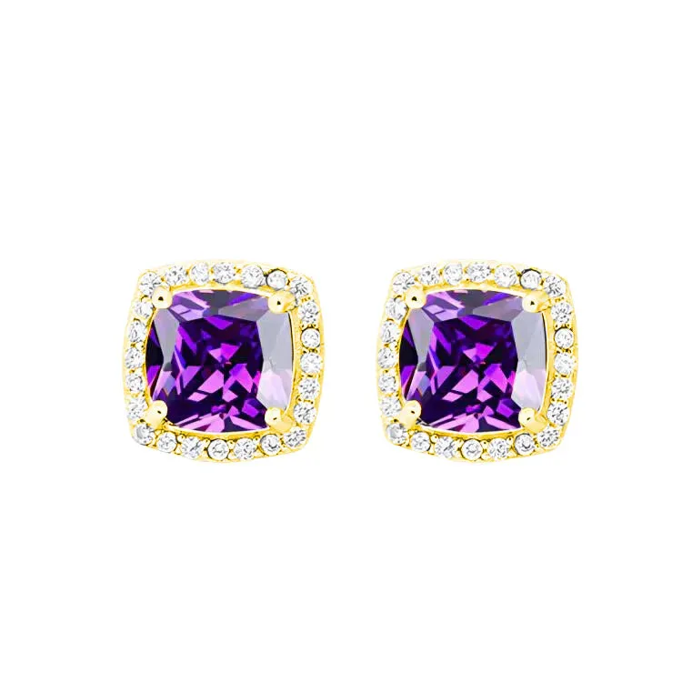 Paris Jewelry 18k Yellow Gold 1 Carat Created Halo Princess Sapphire Birthstone Stud Earrings All Colors Plated