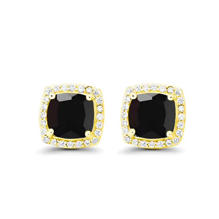 Paris Jewelry 18k Yellow Gold 1 Carat Created Halo Princess Sapphire Birthstone Stud Earrings All Colors Plated