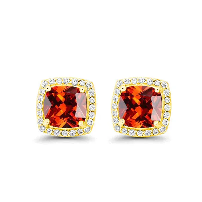 Paris Jewelry 18k Yellow Gold 1 Carat Created Halo Princess Sapphire Birthstone Stud Earrings All Colors Plated