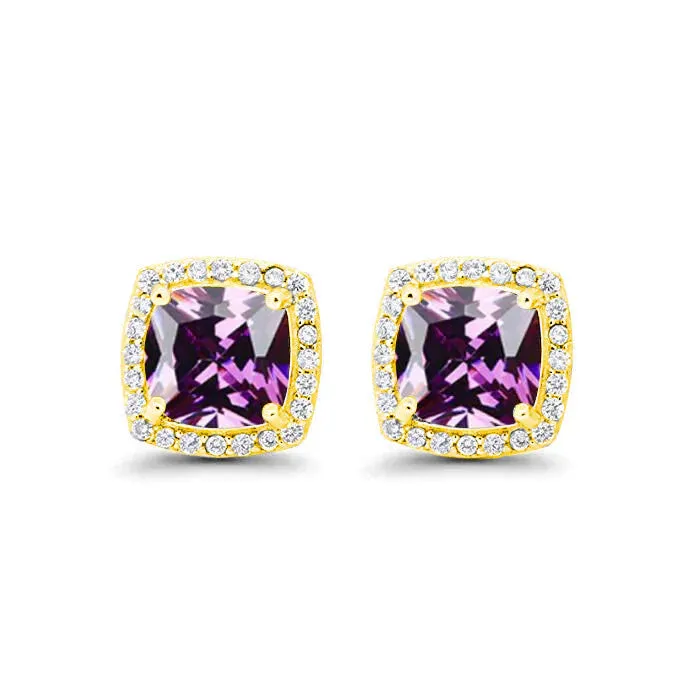 Paris Jewelry 18k Yellow Gold 1 Carat Created Halo Princess Sapphire Birthstone Stud Earrings All Colors Plated