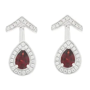 Pear Red Garnet Sterling Silver Earrings with Moissanite Accent