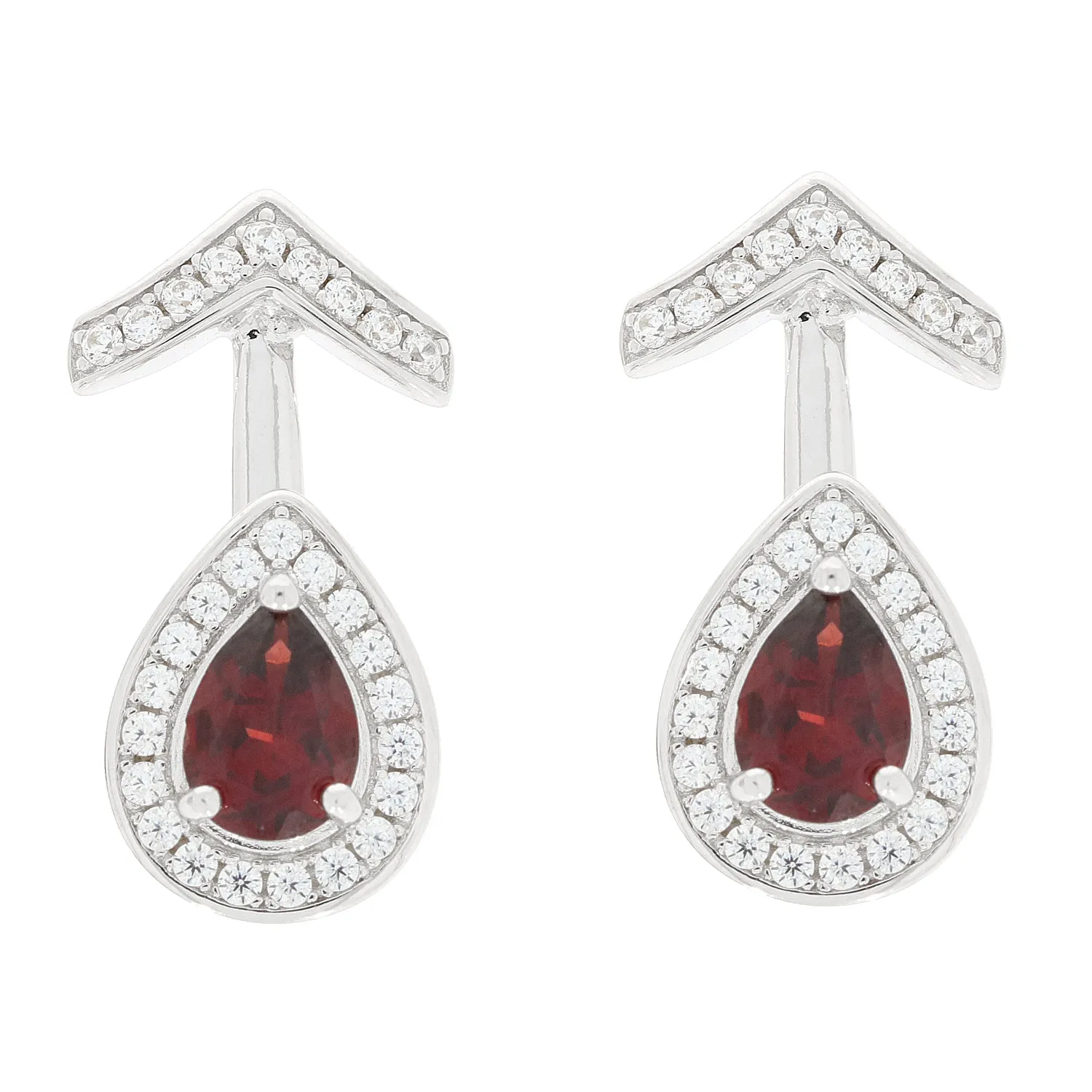 Pear Red Garnet Sterling Silver Earrings with Moissanite Accent