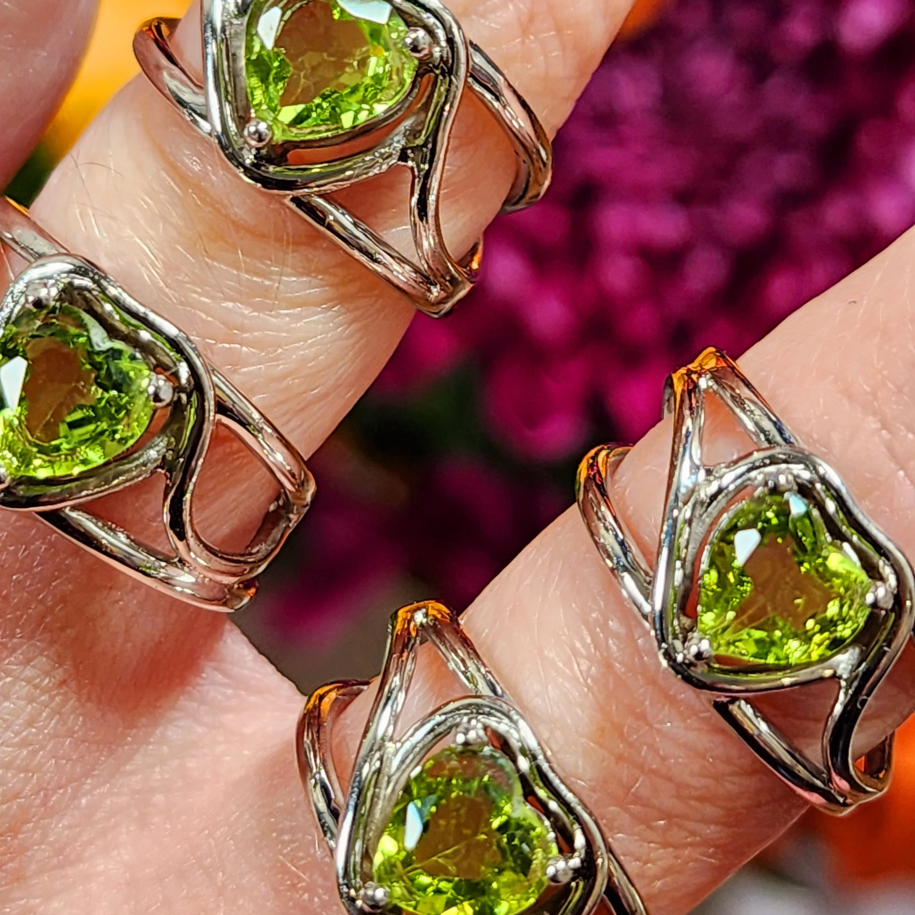 Peridot Heart Finger Cuff Adjustable Ring .925 Silver for Health, Prosperity and Protection