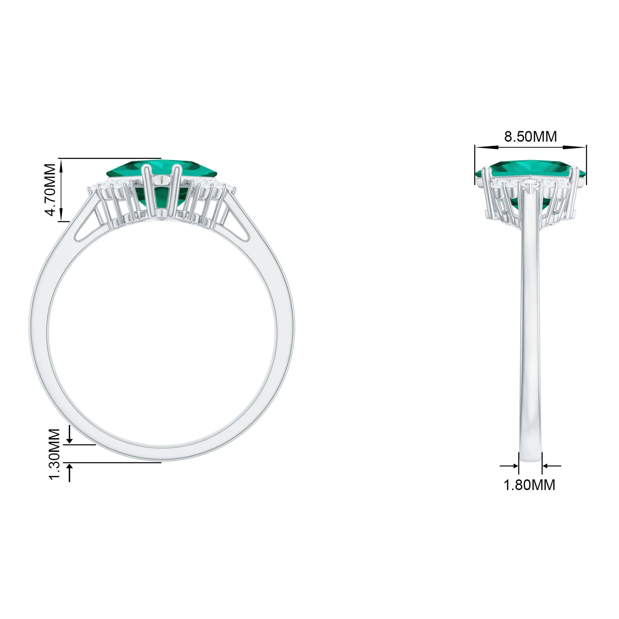 Princess Cut Created Emerald Engagement Ring with Diamond Accent