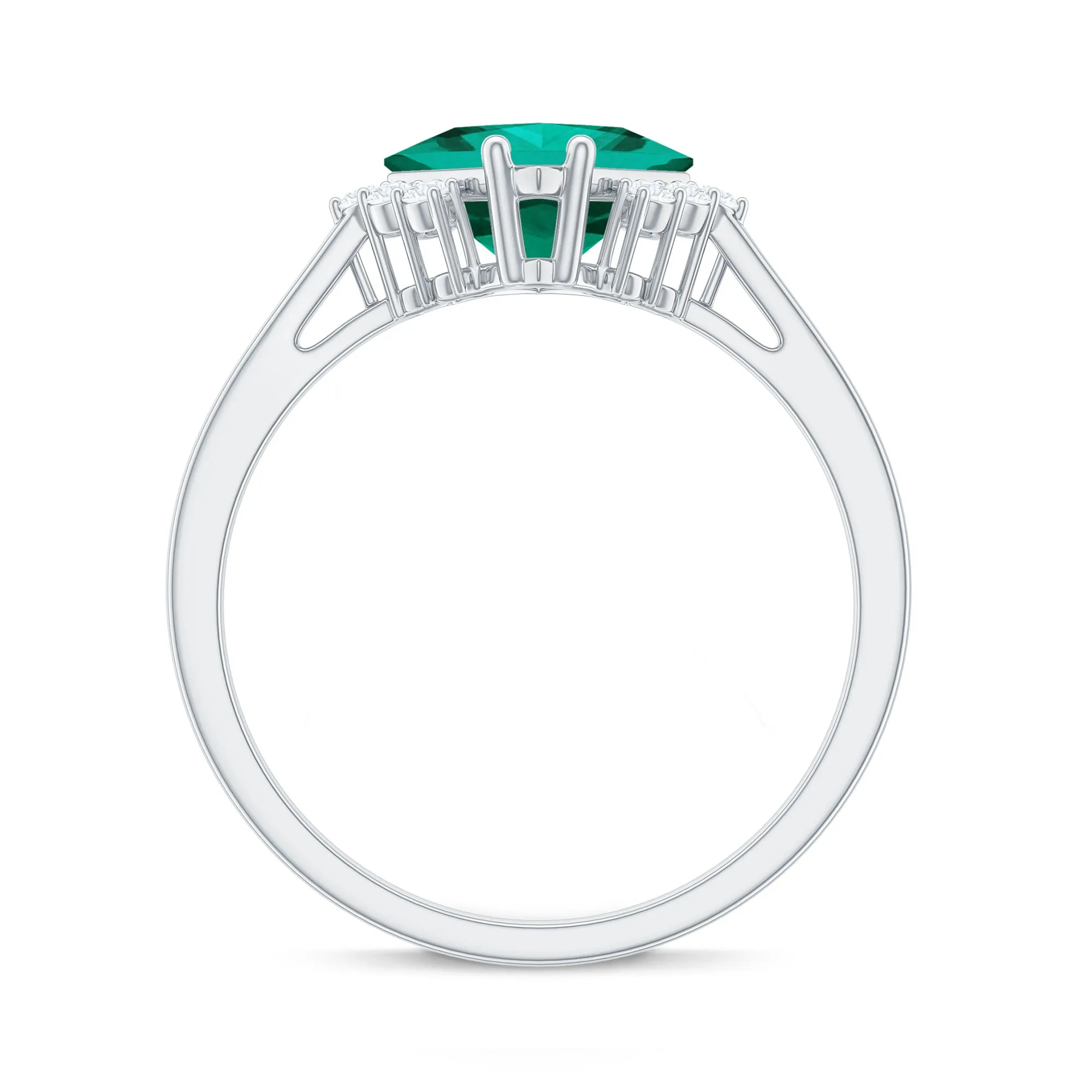Princess Cut Created Emerald Engagement Ring with Diamond Accent