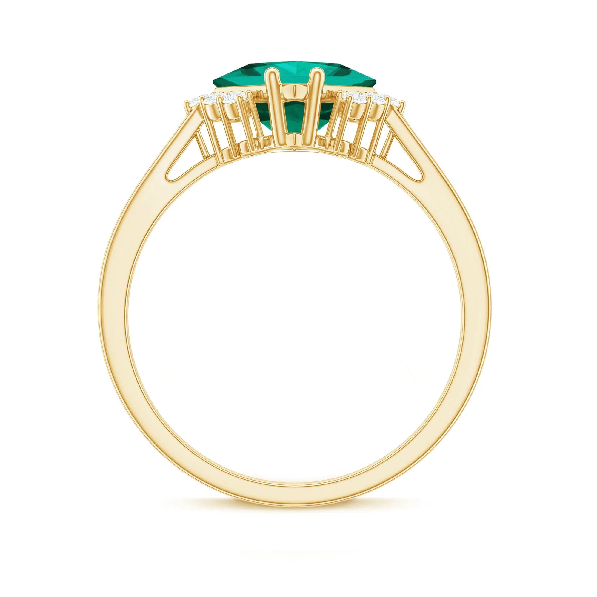 Princess Cut Created Emerald Engagement Ring with Diamond Accent
