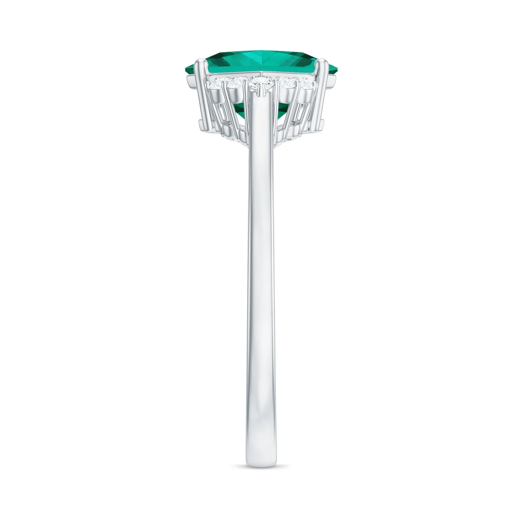 Princess Cut Created Emerald Engagement Ring with Diamond Accent
