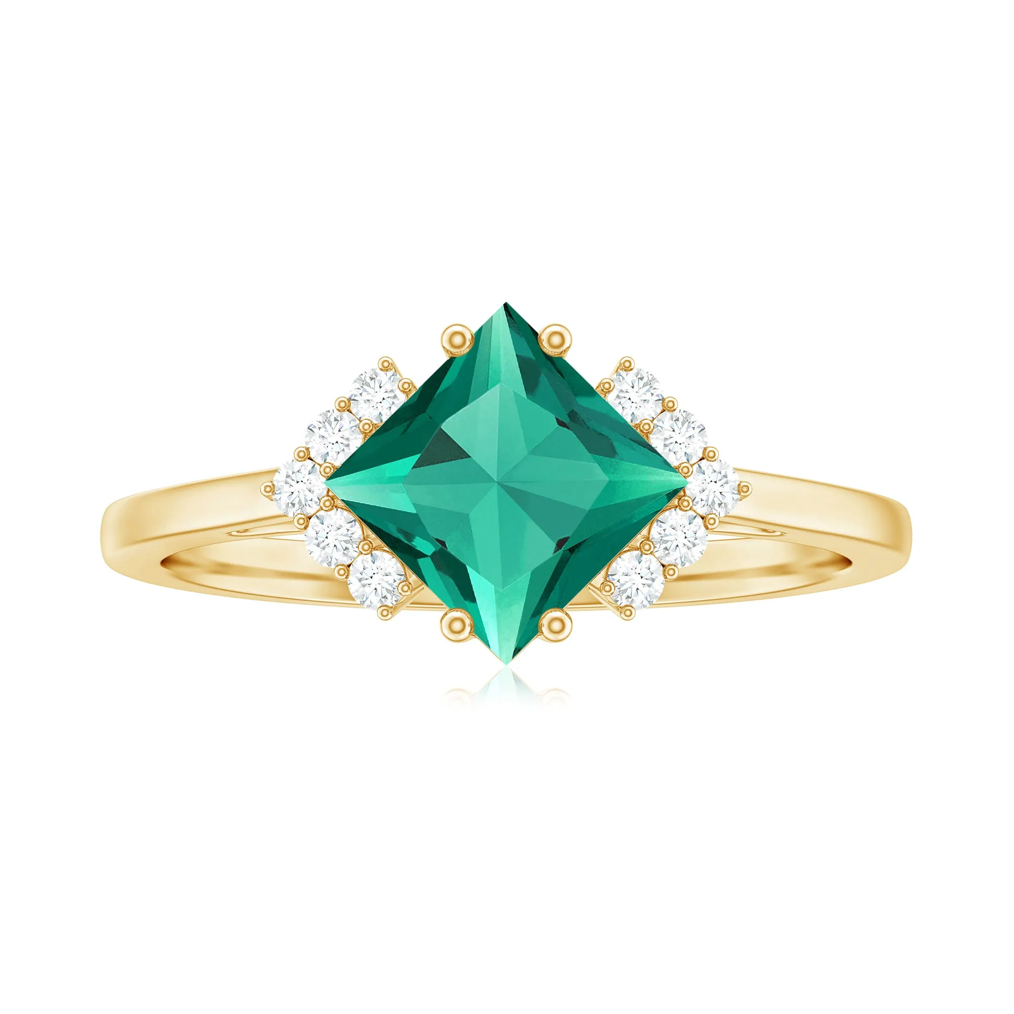 Princess Cut Created Emerald Engagement Ring with Diamond Accent