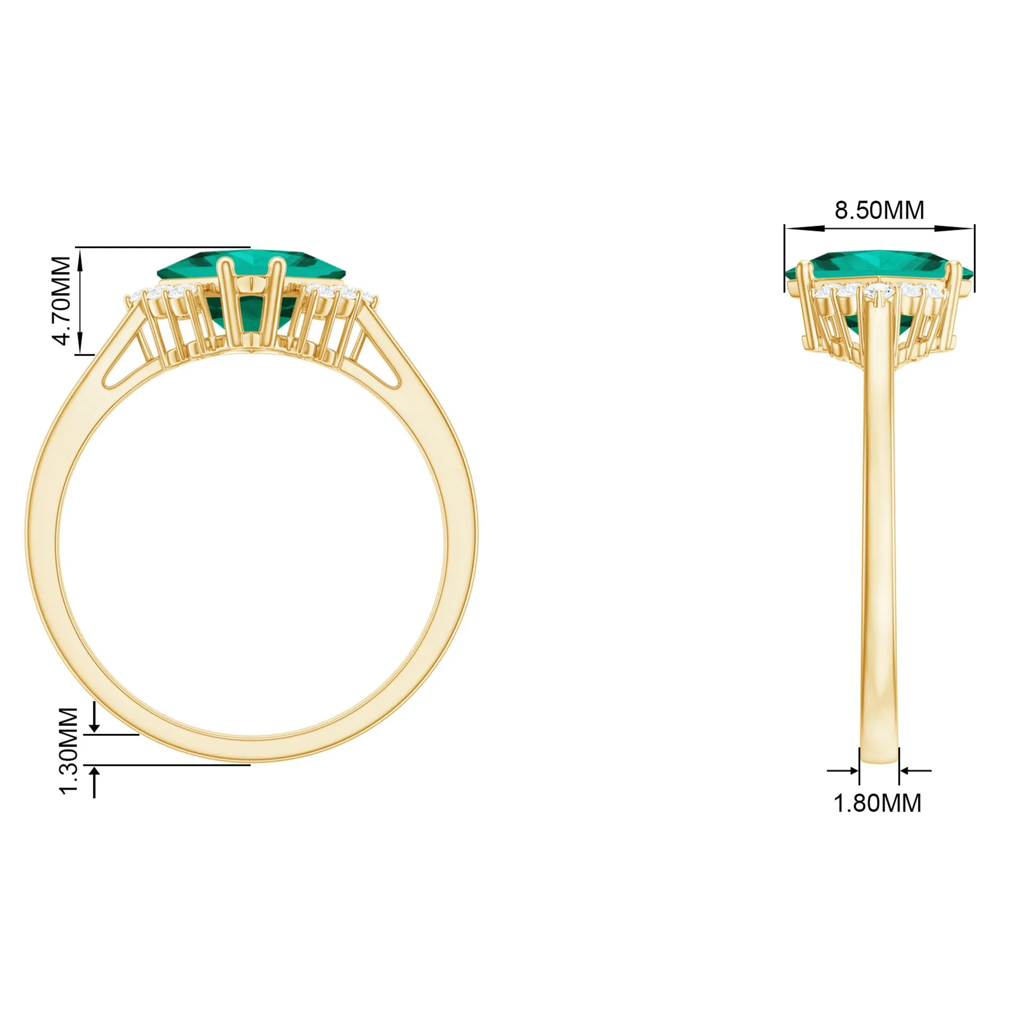 Princess Cut Created Emerald Engagement Ring with Diamond Accent