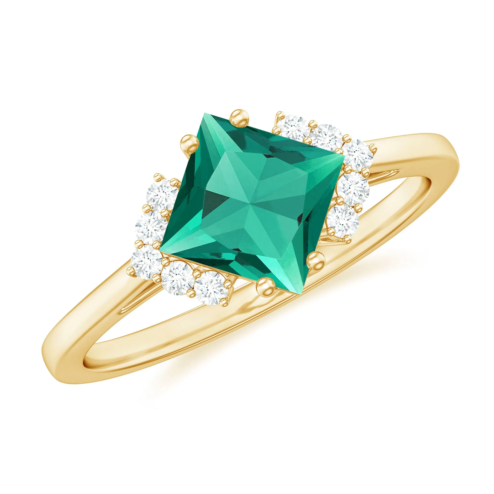 Princess Cut Created Emerald Engagement Ring with Diamond Accent