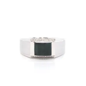 RealJade® Co. "Classic Emerald Style" Genuine Burmese Emerald Cut Black Jadeite Jade Engagement Ring