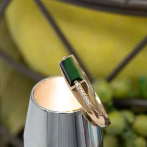 RealJade® "Classic Emerald Style" Genuine Burmese Emerald Cut Black Jadeite Jade Engagement Ring