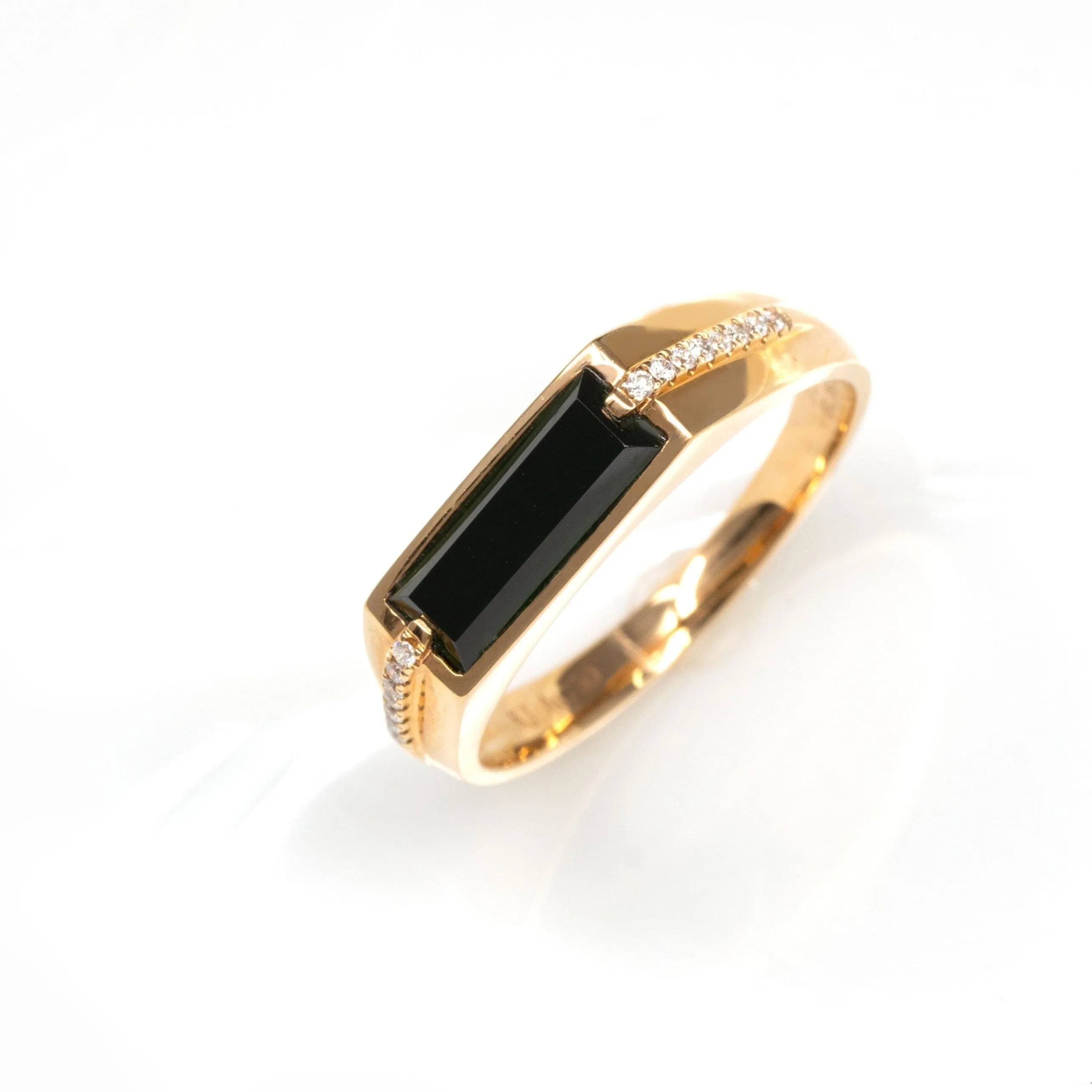 RealJade® "Classic Emerald Style" Genuine Burmese Emerald Cut Black Jadeite Jade Engagement Ring