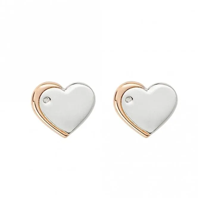 Recycled Silver & Rose Gold Plated Heart Stud Earrings E6159