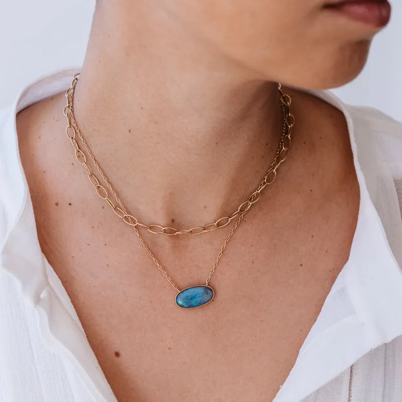 Rene Necklace, Black Opal, 9kt Yellow Gold