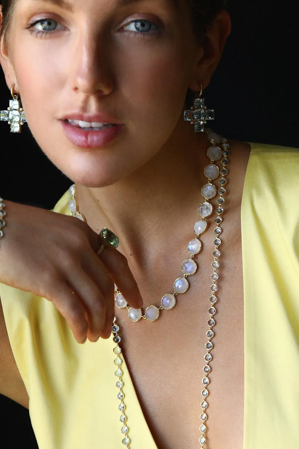 Rose Cut Rainbow Moonstone Necklace