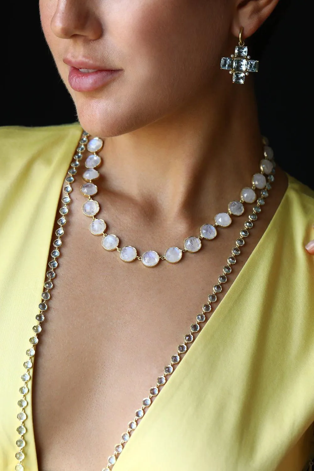 Rose Cut Rainbow Moonstone Necklace