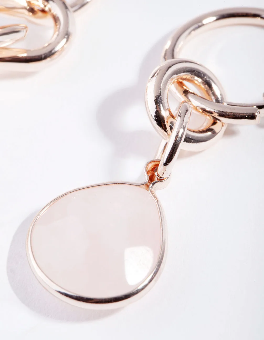 Rose Gold Linked Rose Quartz Hoop Earrings