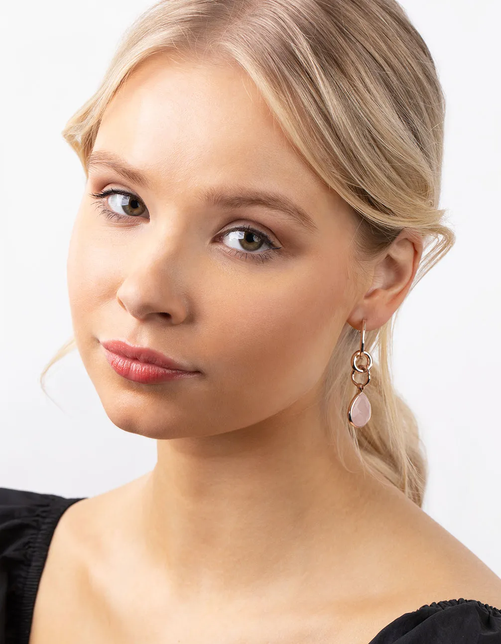 Rose Gold Linked Rose Quartz Hoop Earrings