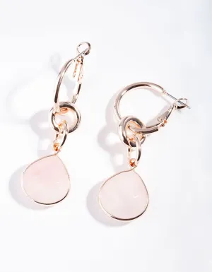 Rose Gold Linked Rose Quartz Hoop Earrings