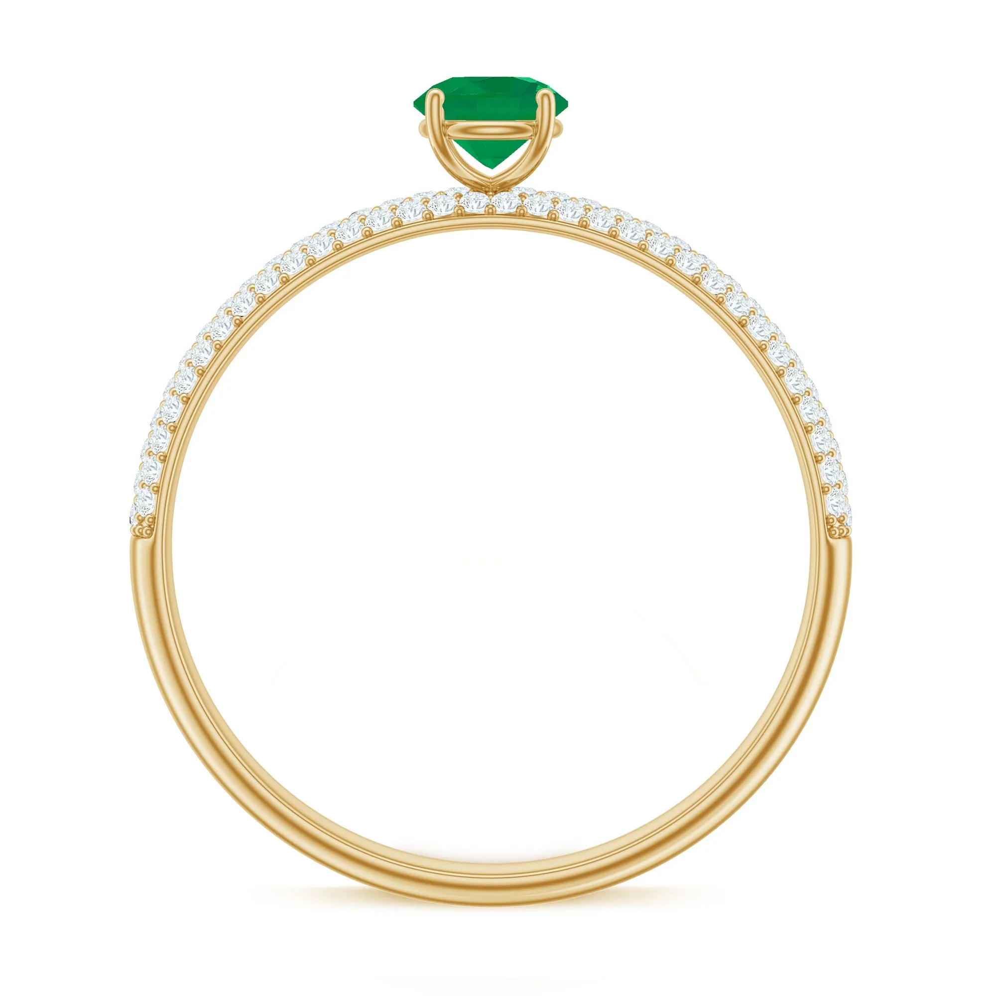 Round Emerald Solitaire Ring with Diamond Side Stones