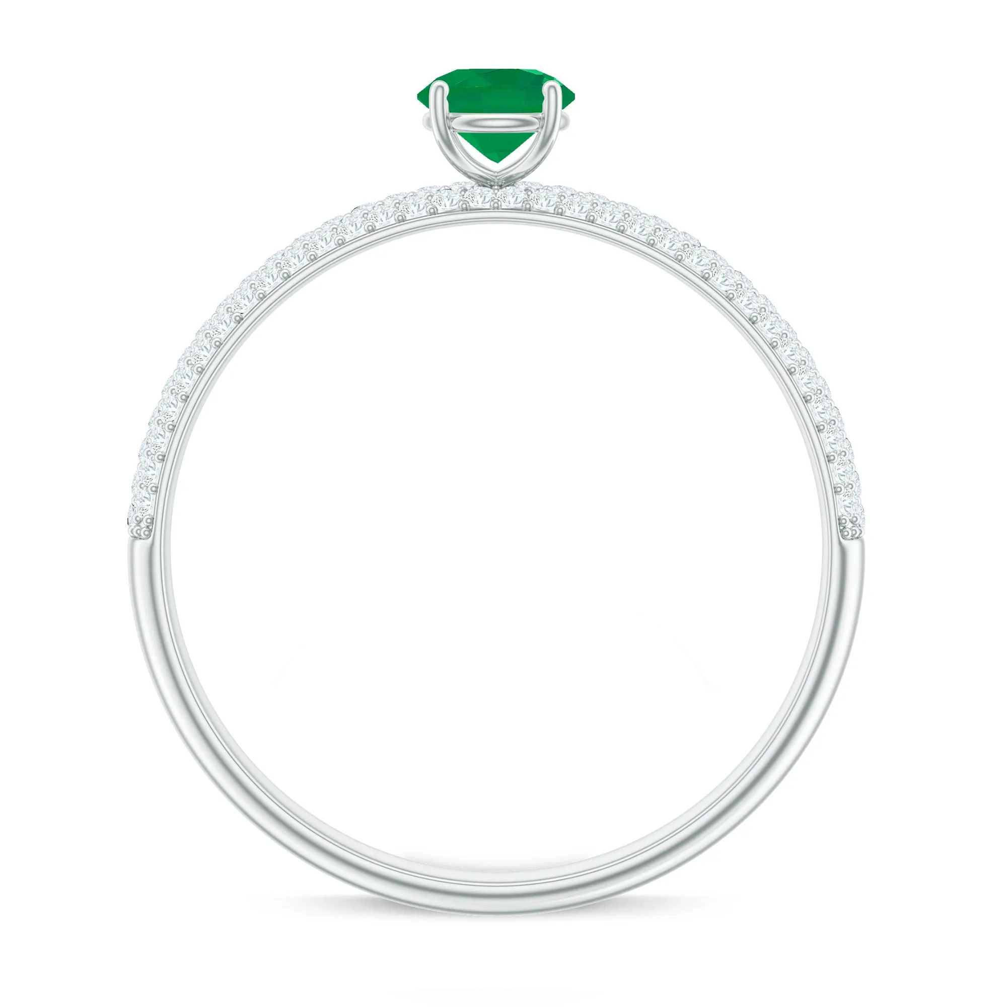 Round Emerald Solitaire Ring with Diamond Side Stones