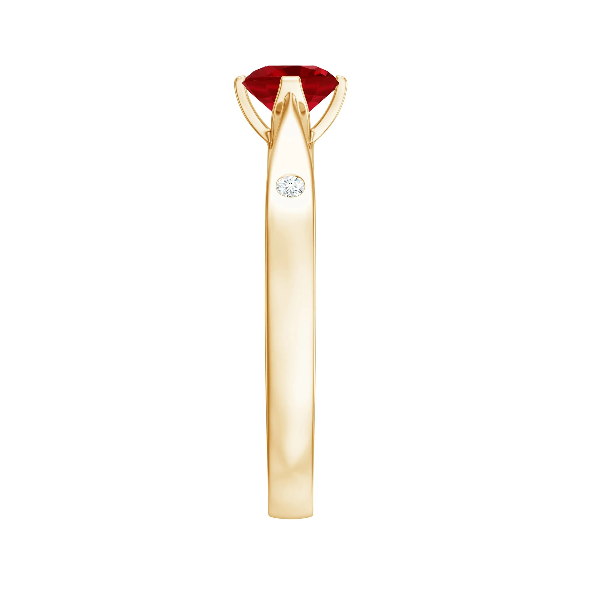 Round Lab Grown Ruby Solitaire Ring with Diamond
