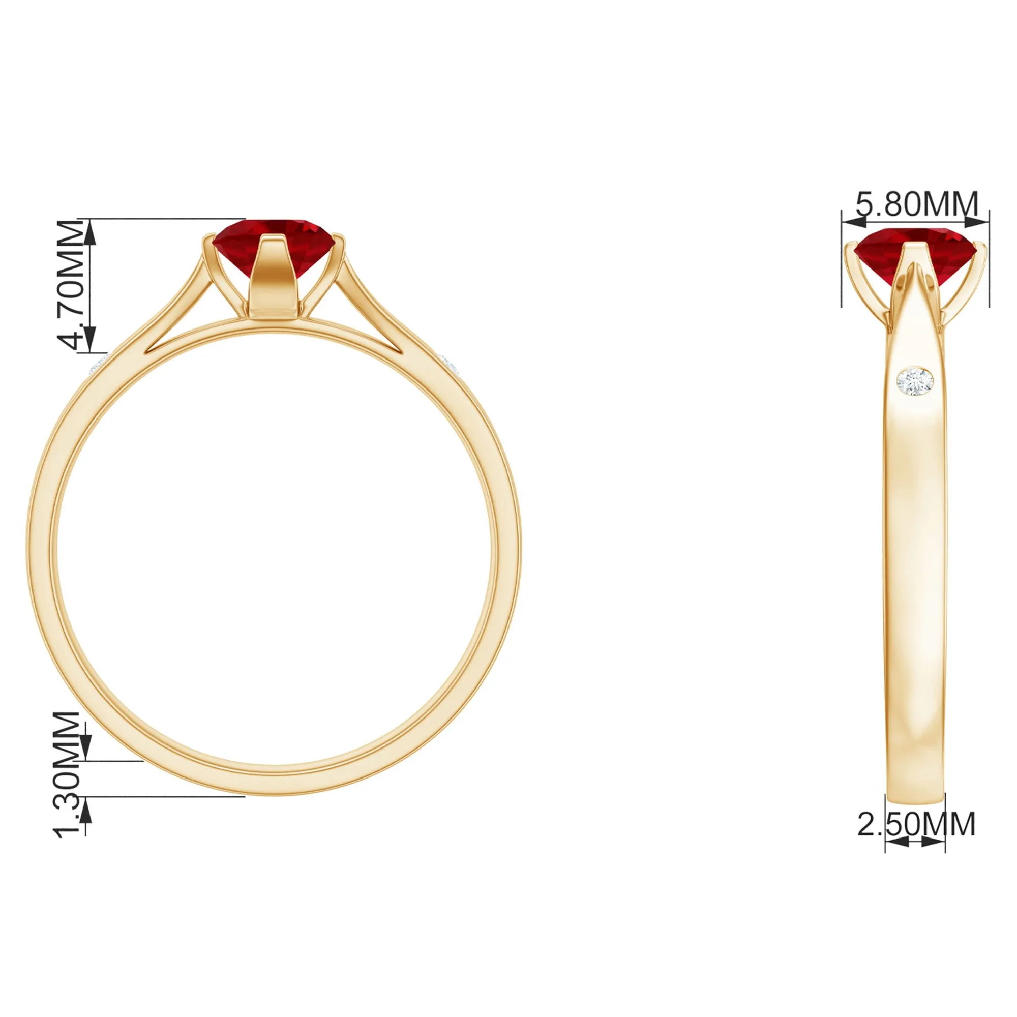 Round Lab Grown Ruby Solitaire Ring with Diamond