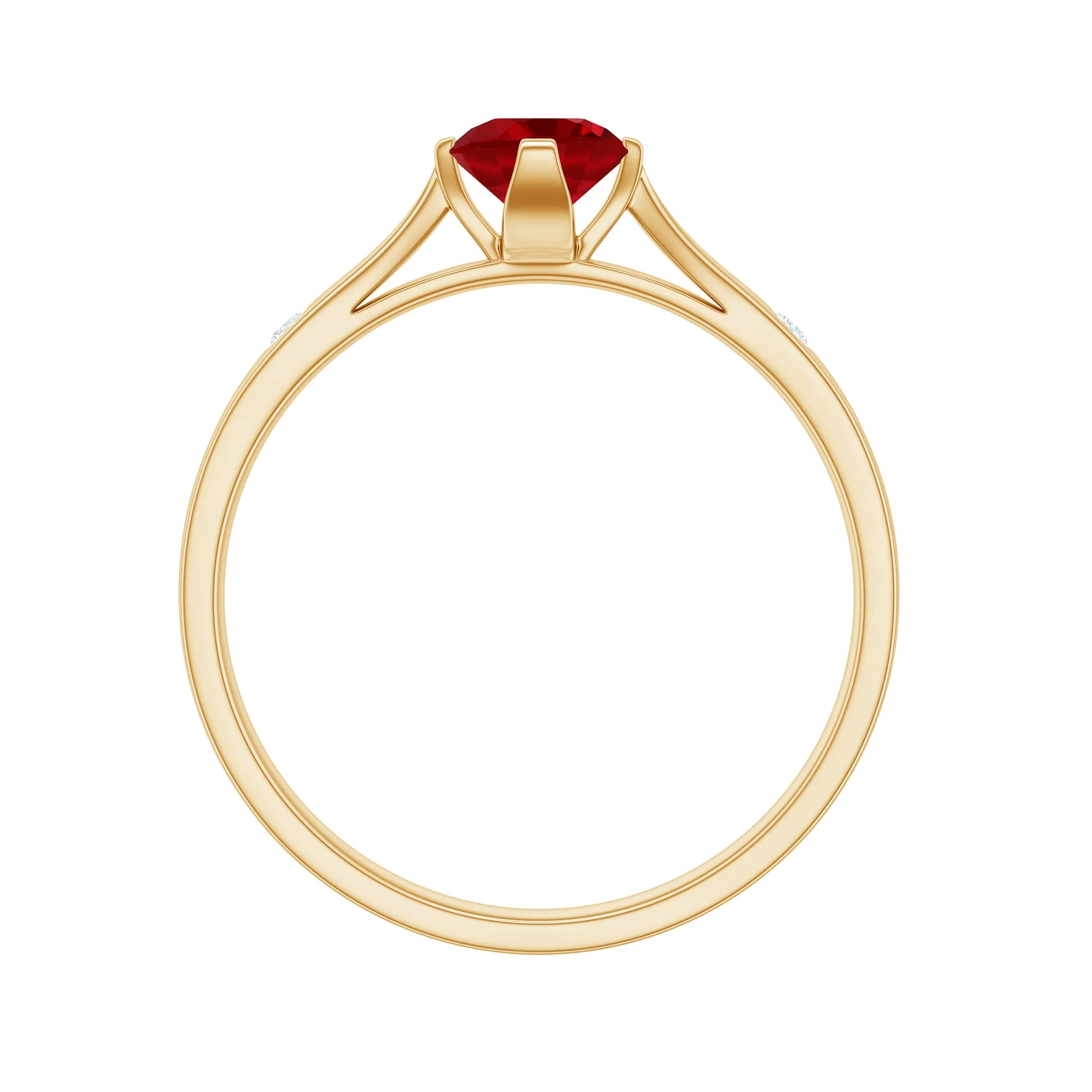 Round Lab Grown Ruby Solitaire Ring with Diamond