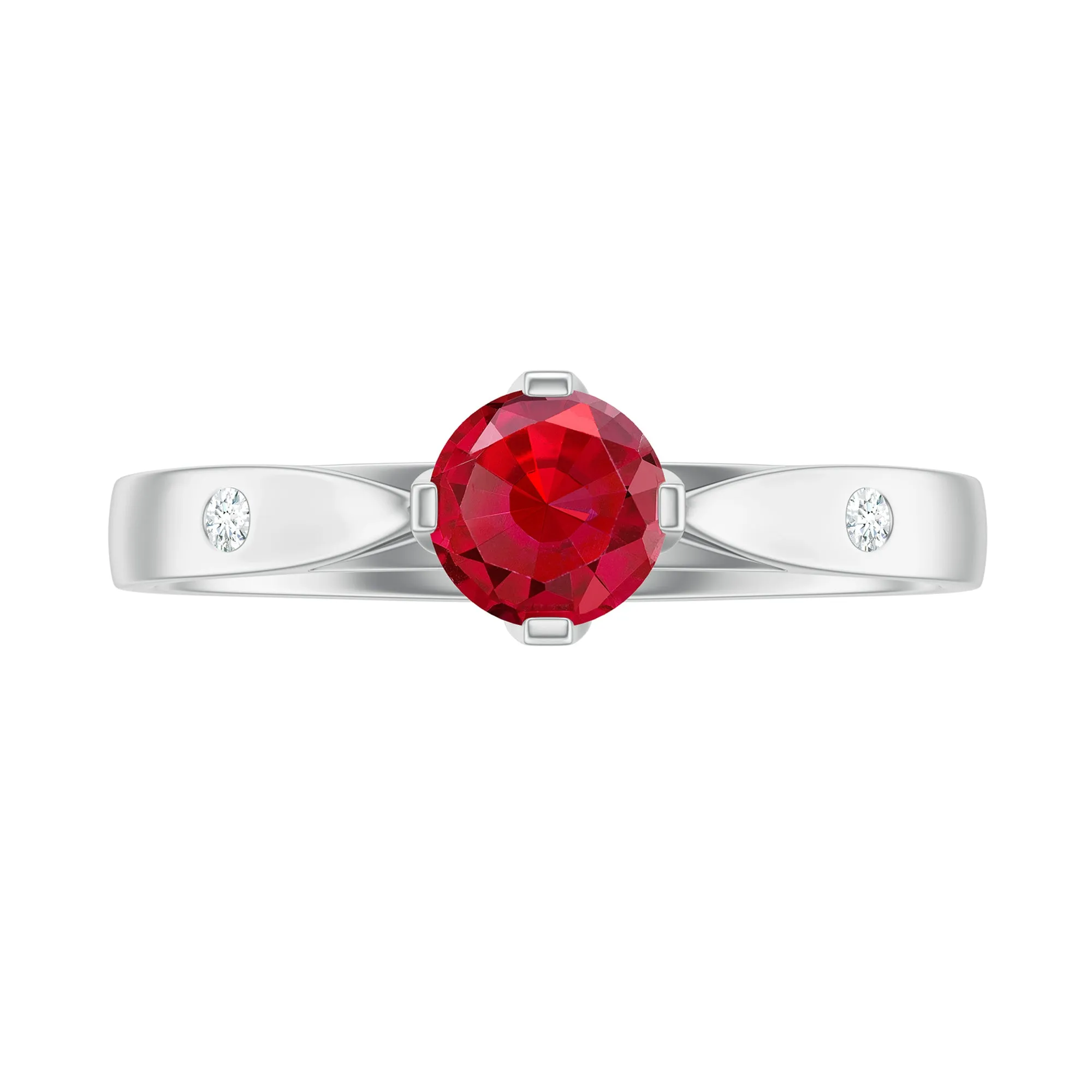 Round Lab Grown Ruby Solitaire Ring with Diamond