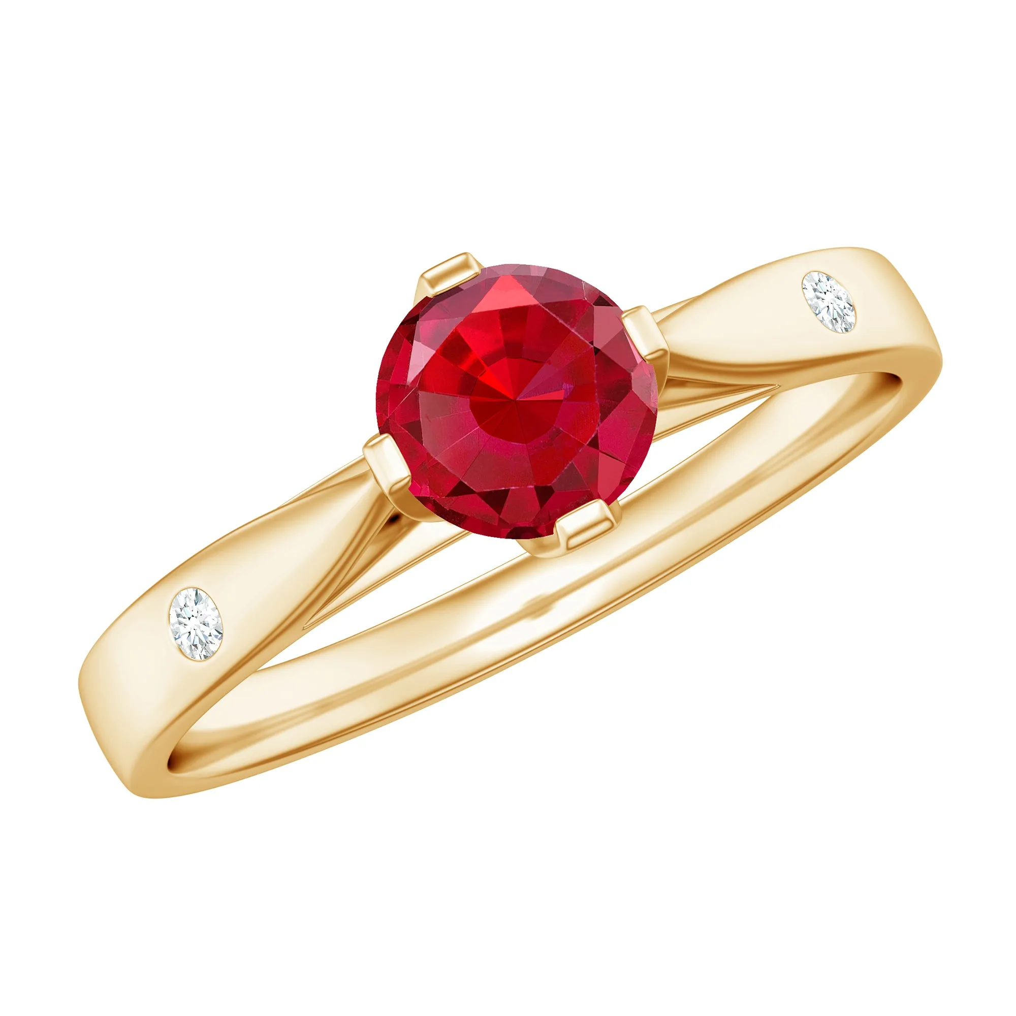 Round Lab Grown Ruby Solitaire Ring with Diamond