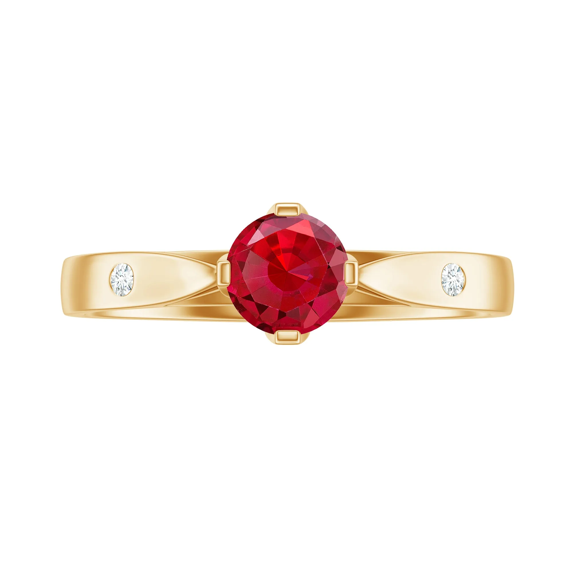Round Lab Grown Ruby Solitaire Ring with Diamond