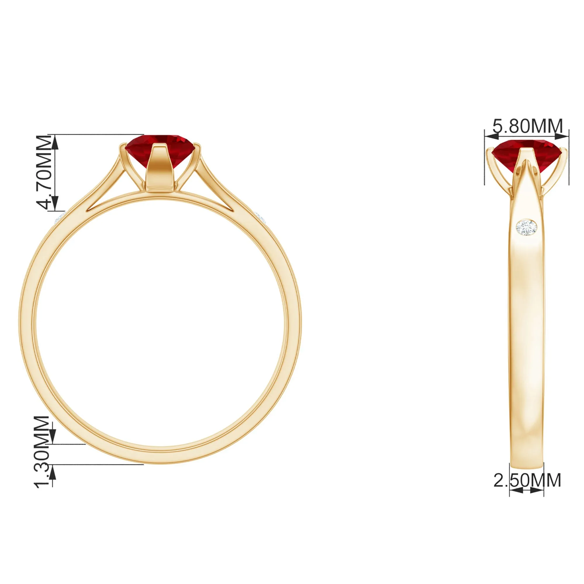 Round Lab Grown Ruby Solitaire Ring with Diamond
