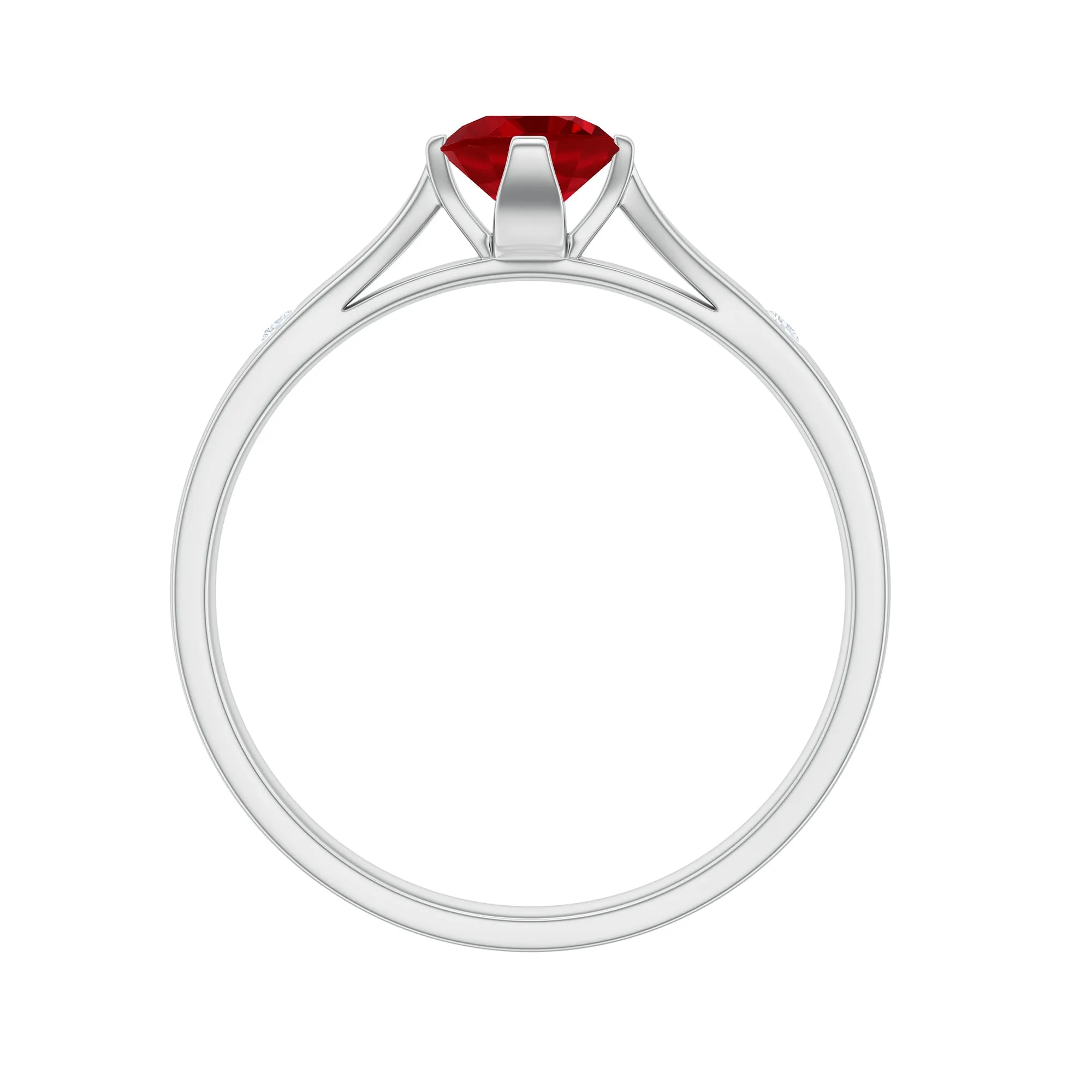 Round Lab Grown Ruby Solitaire Ring with Diamond