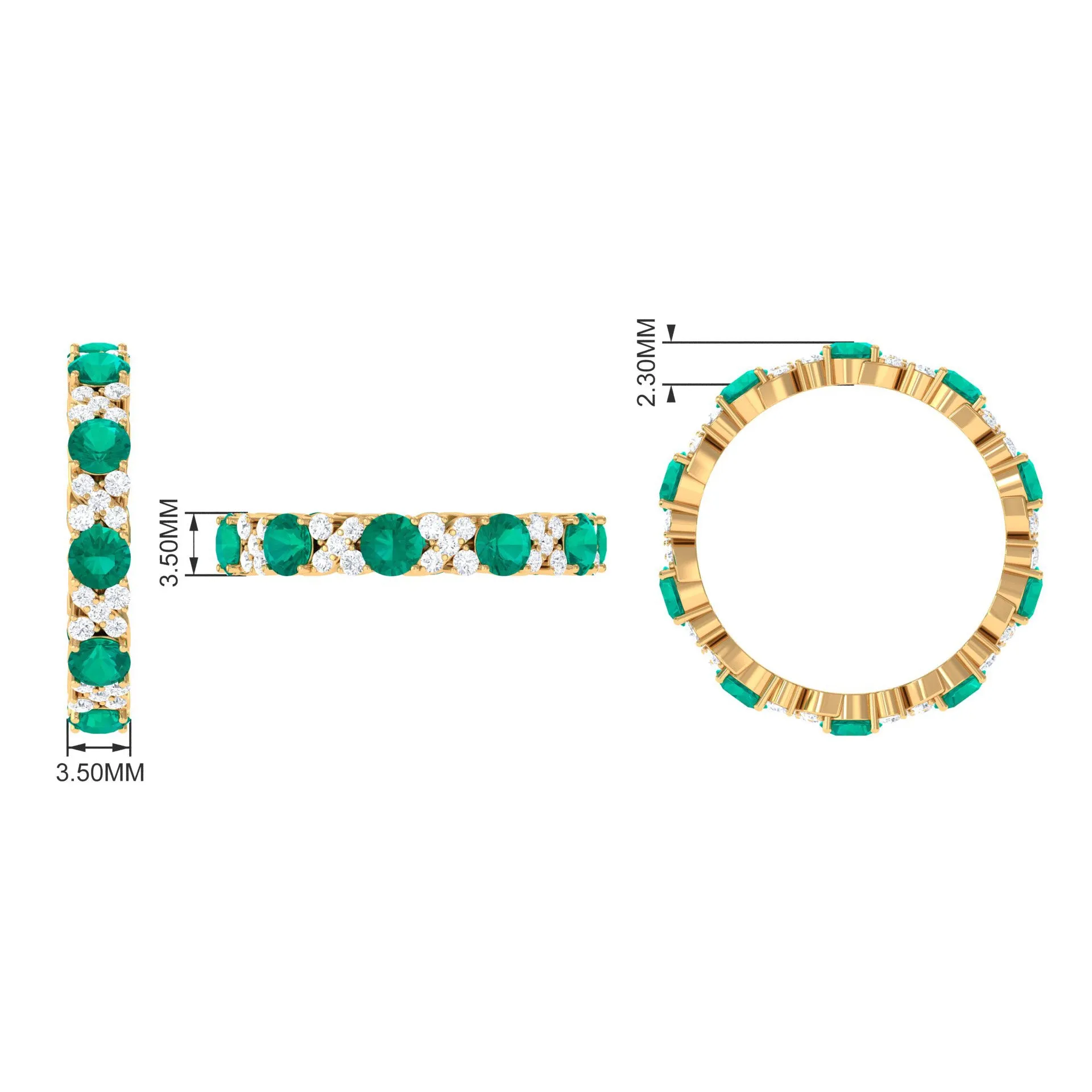 Round Shape Real Emerald Classic Eternity Band Ring with Moissanite