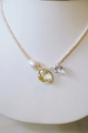 Seed Pearl & Gemstone Necklace- Lemon Quartz
