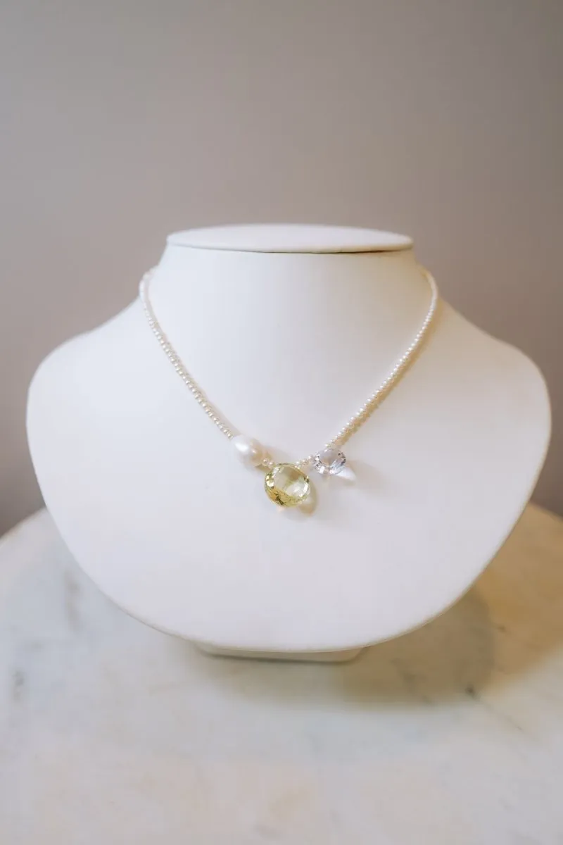 Seed Pearl & Gemstone Necklace- Lemon Quartz