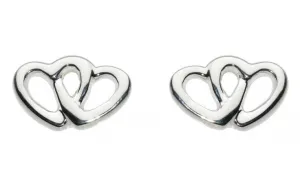 SILVER DOUBLE HEART STUDS 48359HP011